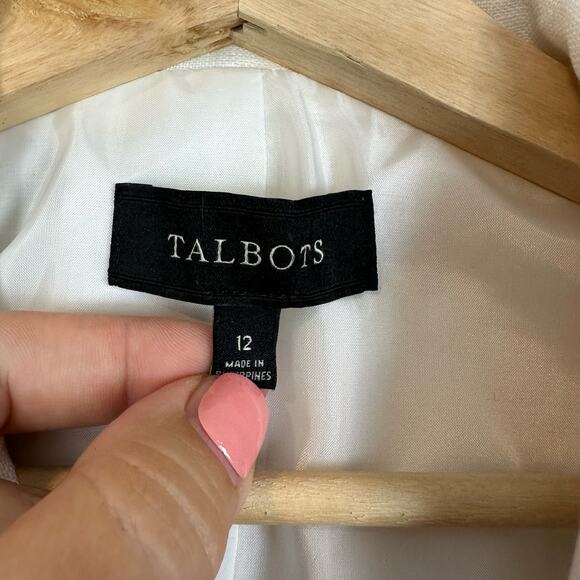 Talbots White Linen Open Front Blazer Jacket Long Sleeve Solid Women 12 L Large - Picture 5 of 7